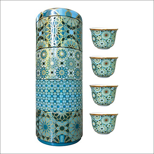Images d'Orient Tin Box with 4 Coffee Cups Porcelain Andalusia 60 ml
