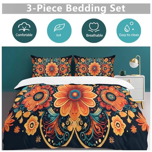 Parure de lit bohémien en microfibre douce avec impression de qualite fleurs botaniques - 6