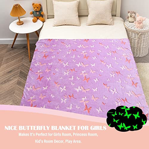 Wish Tree Glow In The Dark Blanket For Girls Butterfly Kids' Throw Blankets For Toddler Girls, Children Day Christmas Birthday Gifts For 1-15 Year Old Girls (50X60 Inches, Pale Purple) #TOP6