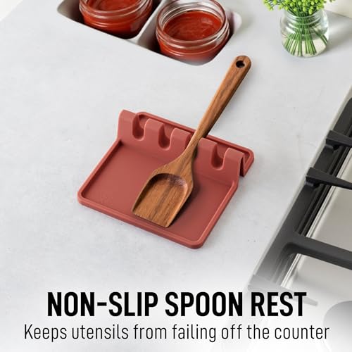 Image of Zulay Kitchen Silicone Utensil Rest with Drip Pad for Multiple Utensils - BPA-Free, Heat-Resistant Spoon Rest & Spoon Holder for Stove Top - Kitchen Utensil Holder for Ladles & Tongs - Canyon Rose