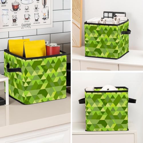Cesta de almacenamiento para estantes duradera con estampado triangular verde moderno 8