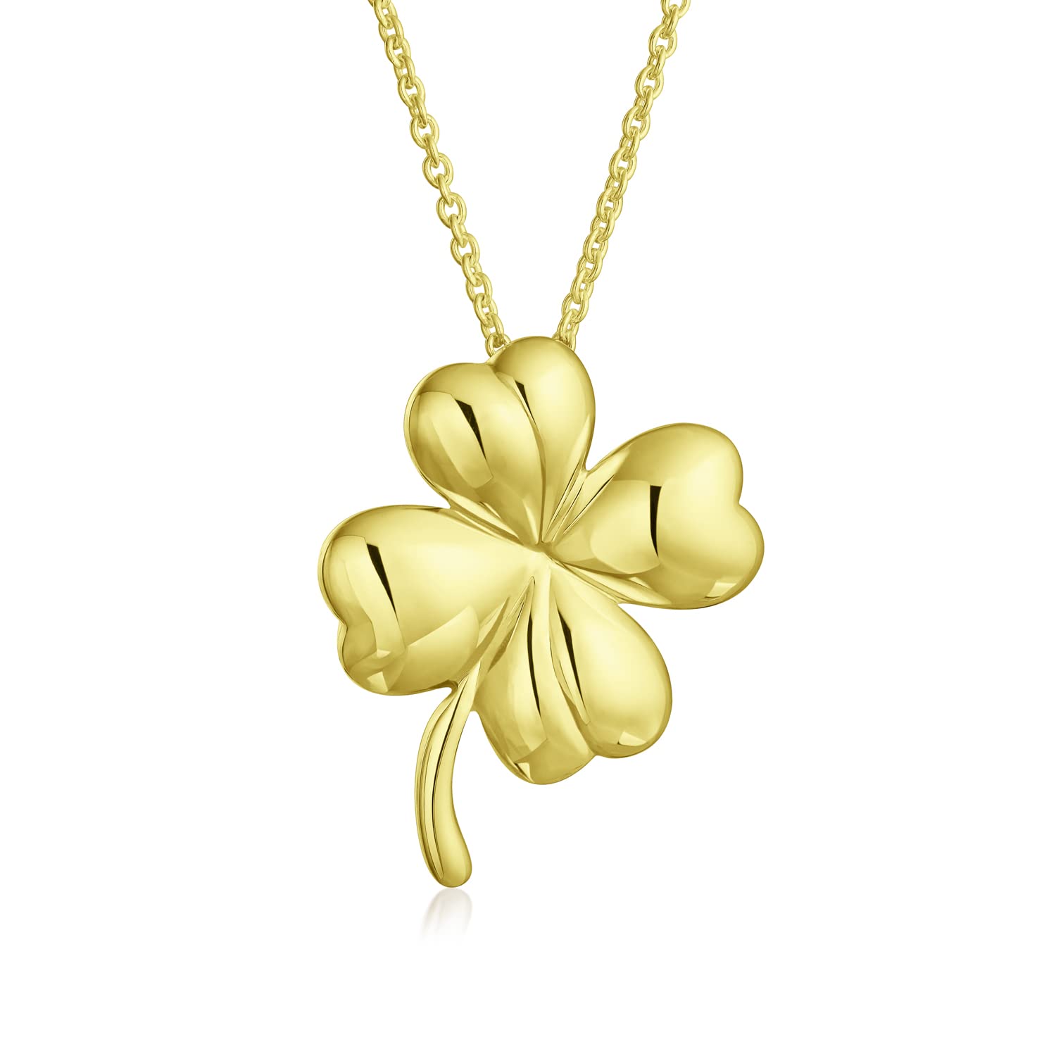 Sponsored Ad - Celtic Saint Patricks Good Luck Fortune Irish Shamrock Shape Lucky Charm Four Leaf Clover Pendant Necklace Stud Earrings Jewelry Set For Women Teen Yellow 14K Gold Plated .925 Sterling Silver