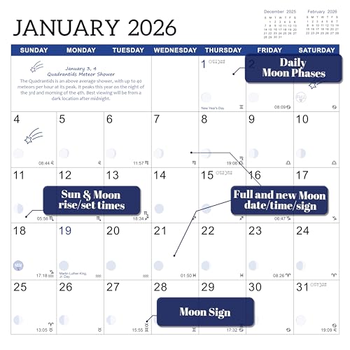 2026 Calendar - Wall Calendar 2026, 2026 Moon Calendar from Jan. 2026 - Dec. 2026, 12" x 24" (Open), 12-Month Wall Calendar, Perfect for Office & Home - Moon