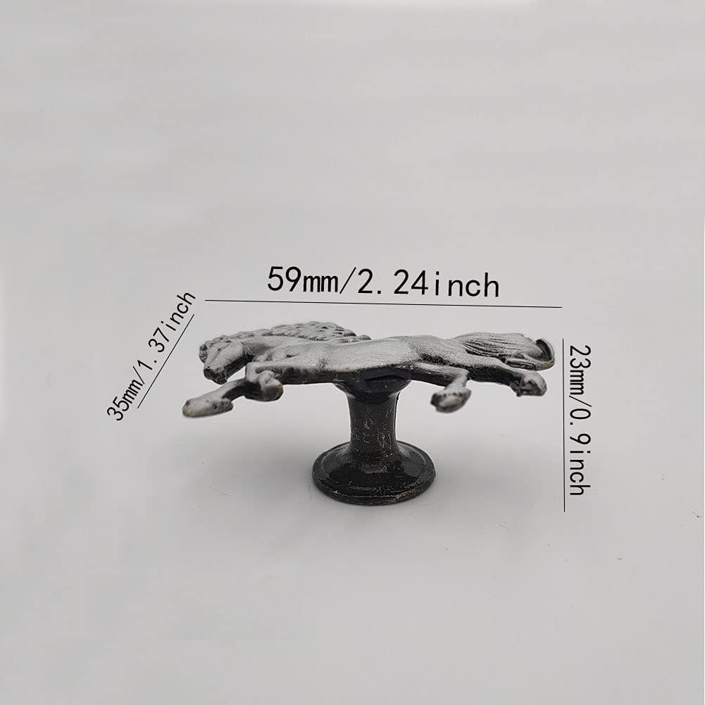 haowei Horse Knob, 4 Pcs Zinc Alloy Pulls Handles for Dresser Drawer Kitchen Cabinet Wardrobe Cupboard - Ancient Silver Furniture Decorative Handles with Single Hole