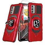 TJS Compatible for Nokia G310 5G Case, with Tempered Glass Screen Protector, Metal Ring Magnetic Support Kickstand Heavy Duty Drop Protection Cover Phone Case (Red)