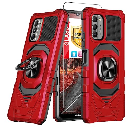 Coque Nokia G100 et C300 rouge avec protège-écran verre trempé et anneau