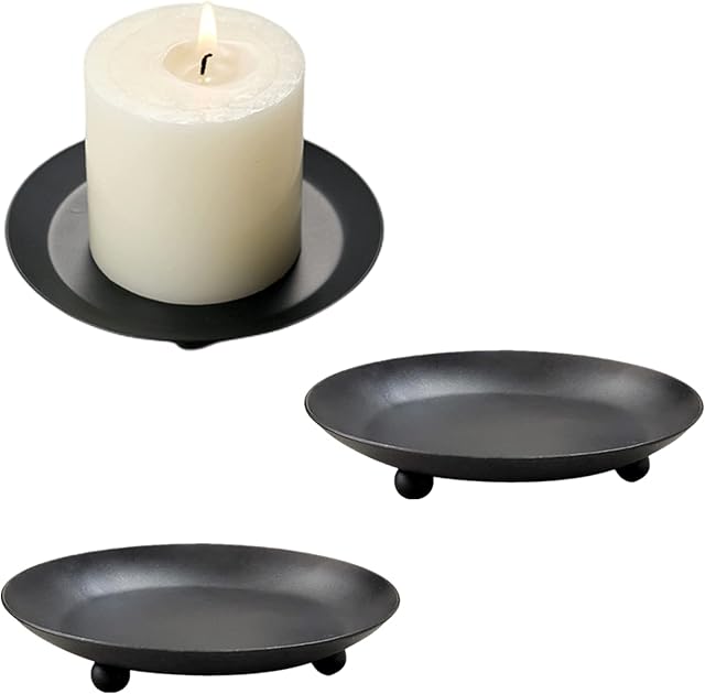 TABIAN Black Candle Holder Scented Candle Base Iron Creative Decoration Ornament Candle Tray Pillar Candlestick Holder 3 Pcs Table Decoration