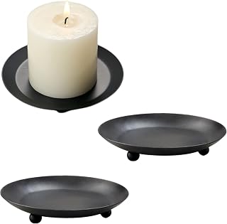 TABIAN Black Candle Holder Scented Candle Base Iron Creative Decoration Ornament Candle Tray Pillar Candlestick Holder 3 Pcs Table Decoration