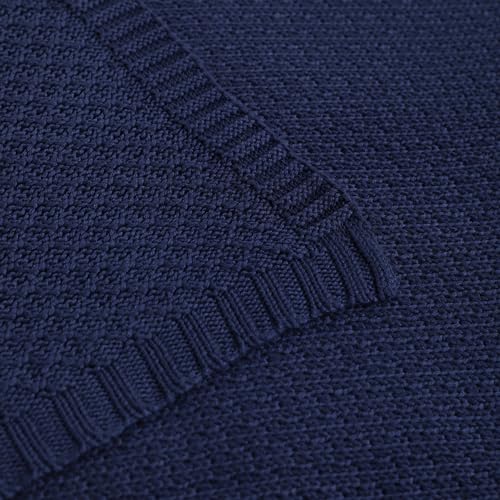 Image of NTBAY Rayon Derived from Bamboo Knit Twin Blanket, 60 x 80, Navy Blue | Breathable Cable Knit Throw Made with Rayon Derived from Bamboo, Soft Cooling Bed Throws for Sofa, Bed, Reading, and Travel