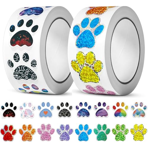 Lot de 1000 autocollants imprimés pattes de chien - Autocollants scintillants - Pattes d'ours colorées - Pour livres, ordinateurs portables, bouteilles,...