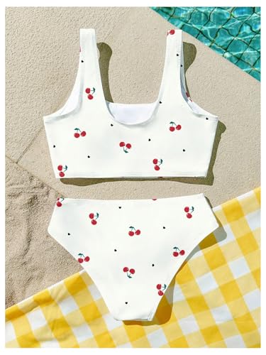 SHENHE Girl's Swimsuits 2 Piece Scoop Neck Cherry Print Bikini Set Crop Tank Bathing Suits2