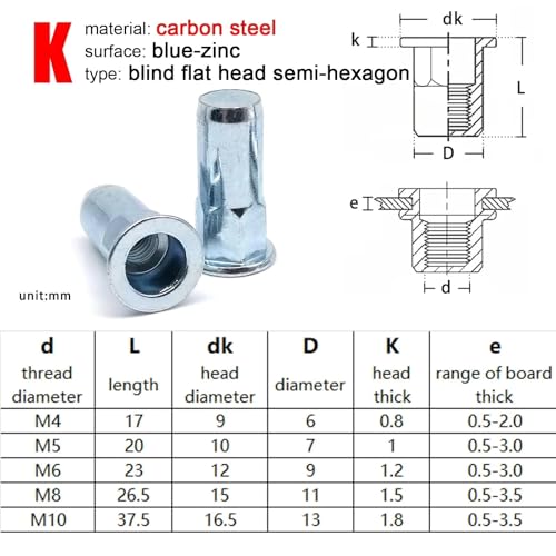 Écrou à sertir M10 tête plate insert fileté hexagonal acier lot de 20 - 2