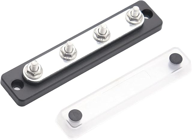 Gloaso 150 Amp Bus Bar Copper Made with 4 x (1/4-20) Studs Power Distribution Block 150A Busbars with Cover 12V - 48V DC, Black
