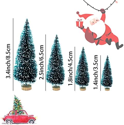 MAX COOK 38Pcs Miniature Christmas Tree Mini Sisal Snow Frost Trees Artificial Model Trees with Wooden Base Bottle Brush Trees Winter Snow Ornaments Tabletop Trees(Blue-Green)