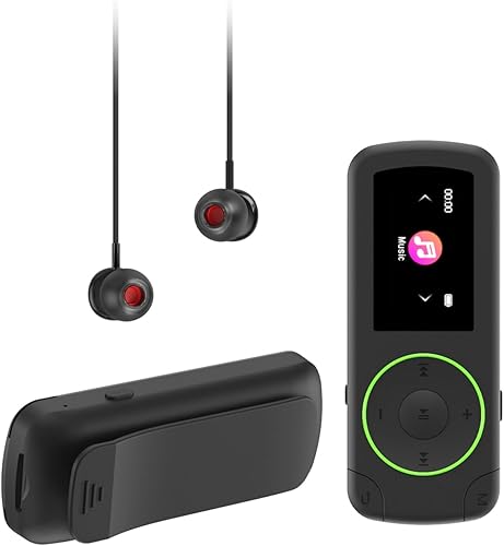 wiwoo 64GB Sport mp3 Player with Bluetooth- Superlight Music Player with Clip and Earphones, MicroSD Support, A-B Repeat, Shuffle Playback for Running, Cycling, Hiking, Climbing and Yoga
