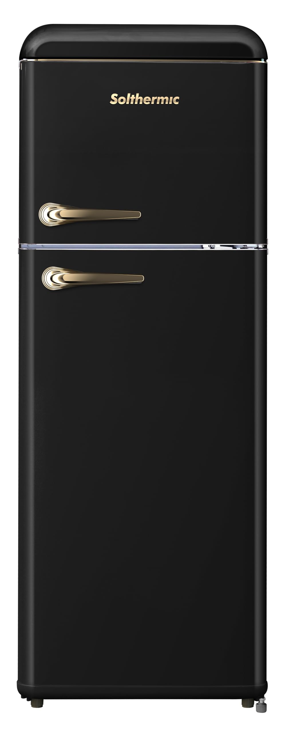 SOLTHERMIC frigorifico 2 puertas RETRO acabado dorado F2PR147N DE 1,47 cm de alto x 55 de ancho de gran capacidad de hasta 220L silencioso bajo consumo y control de temperatura