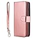 iPhone 8 Plus Case,iPhone 7 Plus Case, Pandawell PU Leather 9 Card Slot Wallet Folio Case with Detachable Magnetic Hard Case for Apple iPhone 8 Plus/iPhone 7 Plus - Rose Gold