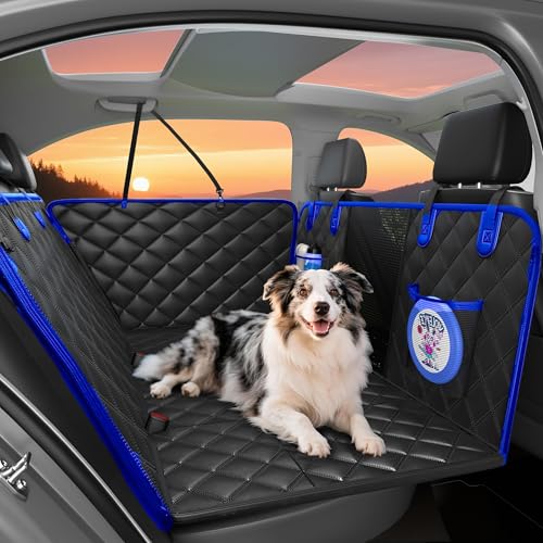 Dog Car Seat Cover for Back Seat, Hard Bottom Back Seat Extender for Dogs - Supports 400lbs,New Waterproof, Scratch Resistant, Anti Slip Portable Dog Hammock,Suitable for Cars, SUVs and Trucks(Blue)