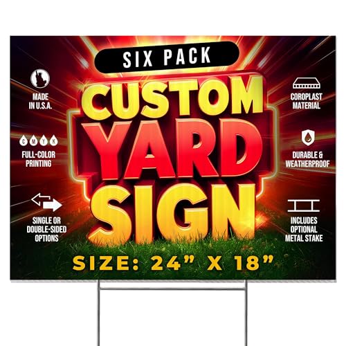 6 Pack 24x18 Custom Yard Signs with Stakes Personalized Yard Signs for Outdoors Customized Full Color Print Corrugated Signs for Business