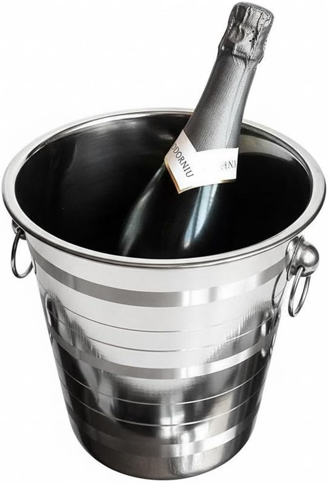 Silver Stainless Steel Champagne Ice Bucket - Metallic Champagne Cooler - Wine Bucket - 22 cm