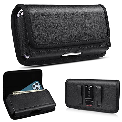 Acckuo Leather Phone Holster For Iphone 11 Pro Max, 12 Pro Max, 13 Pro Max, 14 Pro Max, 14 Plus, Xs Max Cell Phone Belt Clip Holder Pouch Case With Card Slot, Black #TOP11