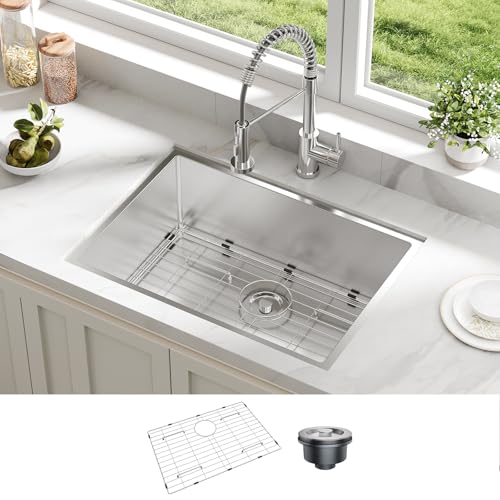 GarveeHome Undermount Kitchen Sink, 27x19 Inch Stainless Steel Kitchen- Single Bowl Sinks, Modern Top Mount 16 Gauge Workstation Sink-with Accessories for Bar, Silver (Not Included Faucet)