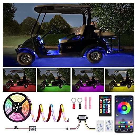 ROLiGHTiC Led Lights for Golf Cart, Multi-Color Underbody Lights Waterproof Neon Accent Lighting Kit for 12V-60V EZGO Yamaha Club Car etc, Sound Active, Music Sync, Voltage Reducer Included, 16.4FT