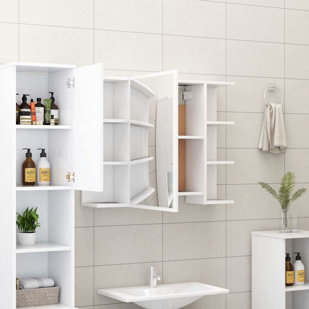 3-częściowy zestaw mebli łazienkowych, biały materiał drewnopochodny, szafka z lustrem, szafka środkowa, szafka pod umywalkę, 80 x 20,5 x 64 cm, miejsce do przechowywania łazienki, nowoczesne