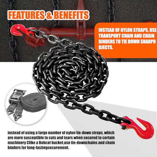 G80 Transport Binder Chain 3/8 Inch x 16 Foot | 7,100 lbs Safe Working Load | Heavy Duty Tow Chain with Clevis Grab Hooks | Ideal for Towing, Tie-Down, and Lifting Applications by TKK - Image 6