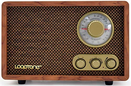 LoopTone AM FM Classic Retro Radio with Bluetooth Speaker,Vintage Wood Table Radio with Treble Bass Control for Kitchen Living Room with Rotary Knob