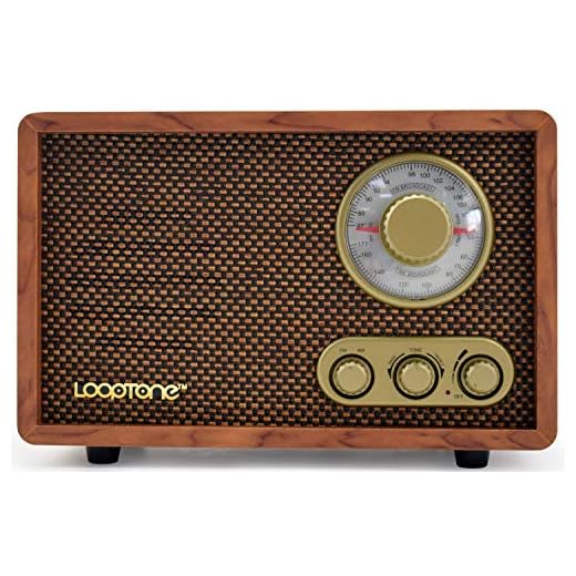 LoopTone AM FM Classic Retro Radio with Bluetooth Speaker,Vintage Wood Table Radio with Treble Bass Control for Kitchen Living Room with Rotary Knob