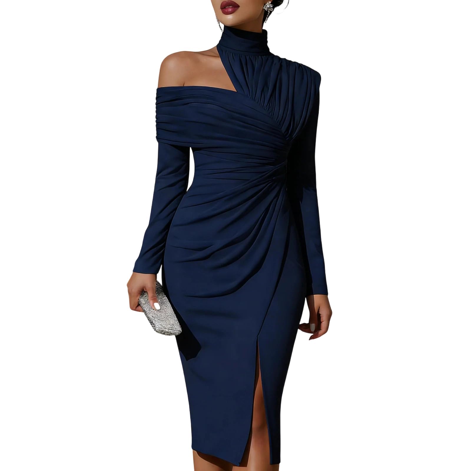 Robe manches longues col roulé à coupe ajustée et maille extensible - 3