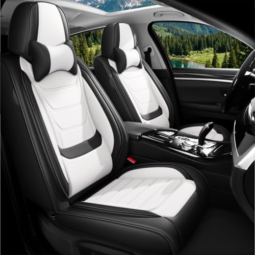 Image of Car Seat Covers Custom Fit Kia Telluride 2020-2026, Waterproof Nappa Leather Car Seat Protector, Breathable Car Seat Cushion, Seat Covers for Car(2 Seats Luxury /Black&White)