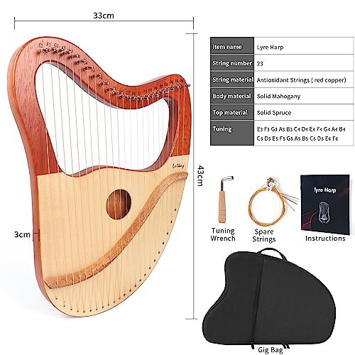 image for Lyre Harp, Lotkey 23 Metal Strings Harp Mahogany Body and Solid Spruce