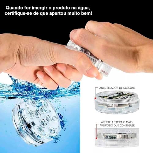 Kit 2 Luzes De LED Para Piscina Aquario, Jardim, Armário, Guarda-Roupa, 16Cores, 4Modos de Iluminaçã
