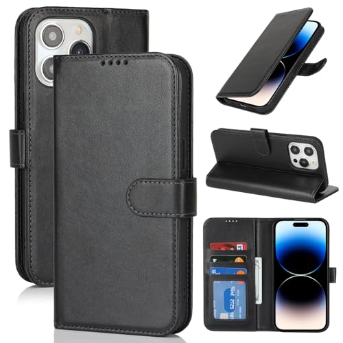 Image of for iPhone 14 Pro Case Wallet with Card Holder,for iPhone 14 Pro Wallet Case for Women Men,PU Leather Shockproof Magnetic Buckle Stand Flip Phone Case-Black