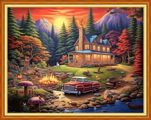 Image of Dooxvey Cross Stitch Kits for Adults Stamped Full Range of Embroidery Starter Kits for Beginners 11CT Printed Cross Stitch Patterns Needlepoint Kits Stamped Crossstitching-Sunset Scenery 16x20 inch