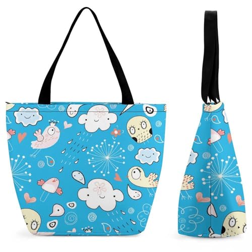 Sac à main femme oiseau nuage hibou sac à bandoulière grand format cabas