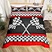 Race Car Themed Duvet Cover Set Full Size,Black White Checkered Flag Print Comforter Cover with 2 Pillowcases,Red Stripes Geometric Grid Plaid Breathable Bedspread for Boys Teens,Pillow Sham