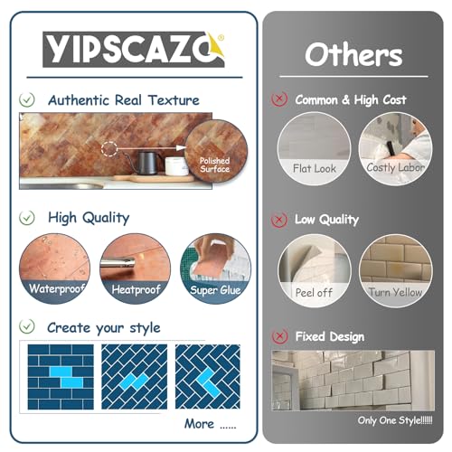 Yipscazo Peel and Stick backsplash 3 x 6 Zoll 3D PVC Composite Wall Tile Stick auf Backsplash Fliese für Küche Bad, Waschküche, Kamin (Kupfer, 2 Stück)