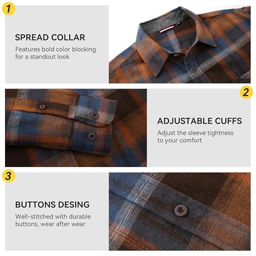 Image of WARHORSEE Flannel Shirt for Men Long Sleeve Button Down Plaid Shirts | Soft Cotton Blend for Multi-season Wear, Lightweight yet Warm, Dual buttoned storage pockets, Machine Washable Easy Care