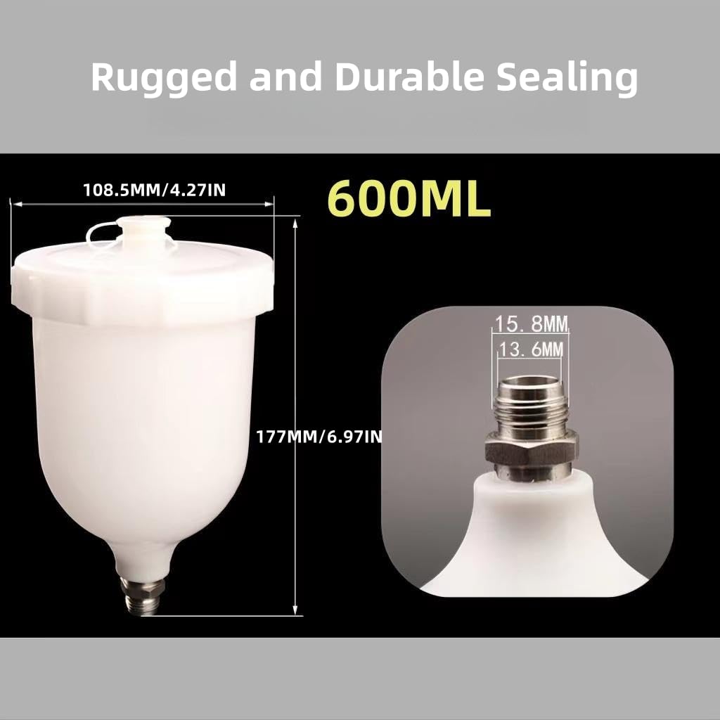 600ml Plastic Paint Cup For SATA Jet 1000B – Gravity Feed Spray Gun Pot, External Thread, Corrosion-Resistant