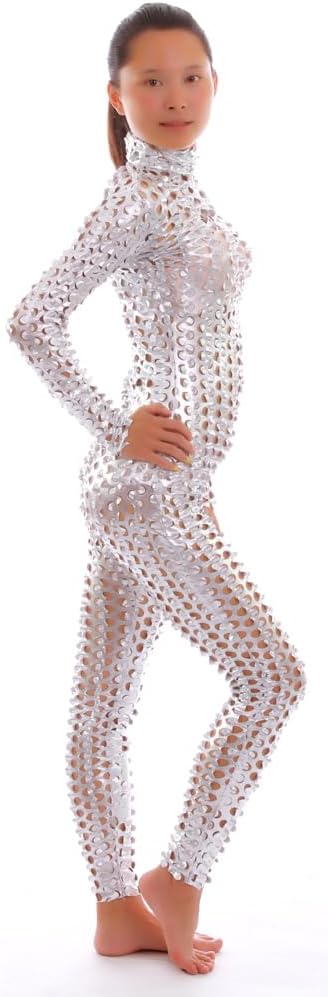 Seeksmile Unisex Hollow-Carved Shiny Dancewear Catsuit Bodysuit