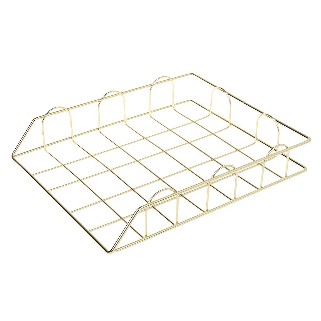 Lyguy Storage Rack, Folding Wrought Iron Letter Magazinespaper Holder Storage Rack File Tray for Office Desk Organizer Supplies Gold