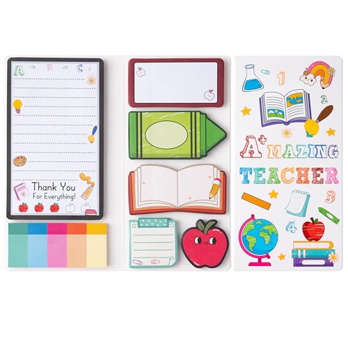 E1mity Teacher Appreciation Gift Sticky Notes Set, 550 Sheets Amazing Teacher Self-Stick Paper Clips, Novelty Cartoon Book Pen Apple Shaped Writing Memo Pads Page Marker for Kid Home School Gift (A+)
