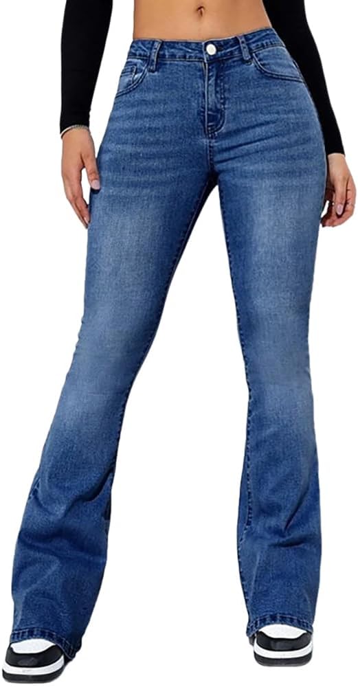 Aurela Damenmode Straight-Jeans Stretch Jeans Damen Schlupfhose Kurzgröße Jeanshose Denim Mit Gummizug, Größe 36 Bis 54