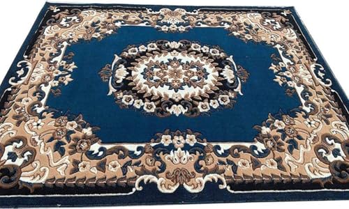 Image of Soft Premium Blue Carpet 6x8 ft - Washable, Anti-Skid, Fade-Resistant Acrylic Rug for Living Room, Hall, Bedroom, Modern Decor