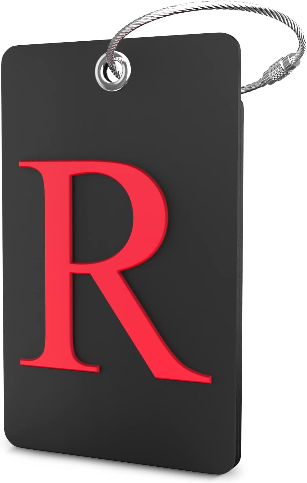 Shacke Luggage Tag Initial - Fully Bendable Tag w/Stainless Steel Loop - Black (Letter R)
