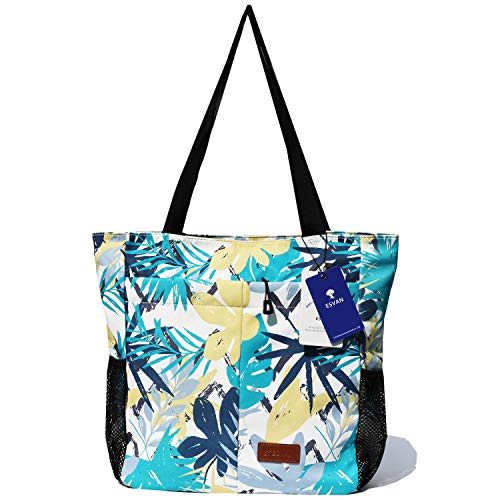 Original Floral Water Resistant Tote Bag Large Shoulder Bag with Multi Pockets for Gym Hiking Picnic Travel Beach Daily Bags (Vibrant Leaf) - Thumbnail 4
