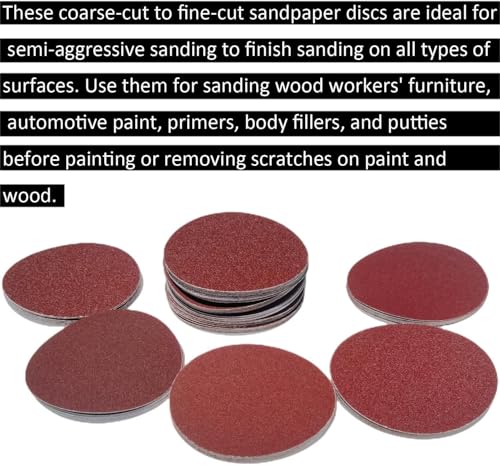 60 PCS 5" PSA Sanding Discs-10 Each of 80, 100, 120, 180,240, 400 Grit - 5 Inch Self Adhesive Stickyback Sandpaper Discs for DA Sander, Sand Automotive Car Paint, Woodworking Wood, Metal